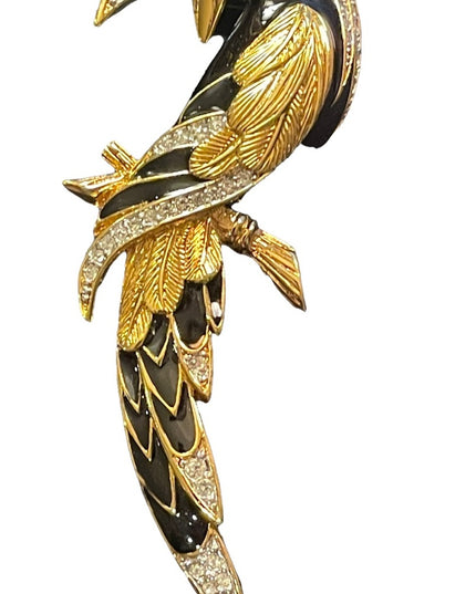Vintage 1980s Bird of Paradise Large D orlan Crystal enameled bird brooch gold