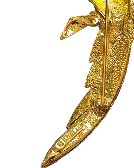 Vintage 1980s Bird of Paradise Large D orlan Crystal enameled bird brooch gold
