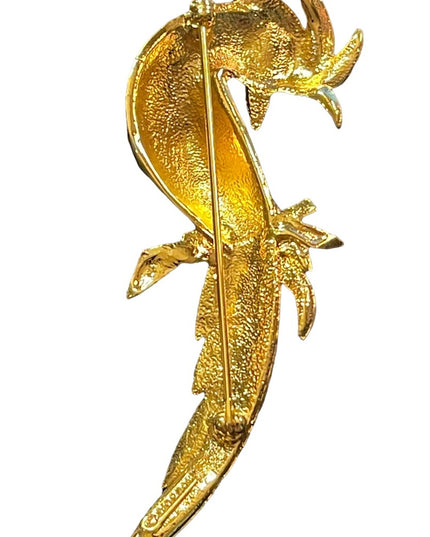 Vintage 1980s Bird of Paradise Large D orlan Crystal enameled bird brooch gold