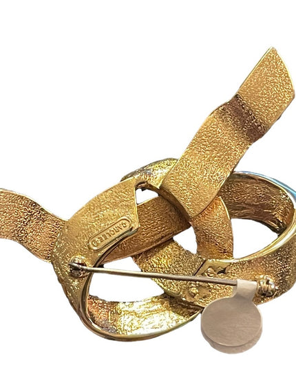Vintage 1980s Large D orlan bow pretzel knot brooch crystals woth gold finish