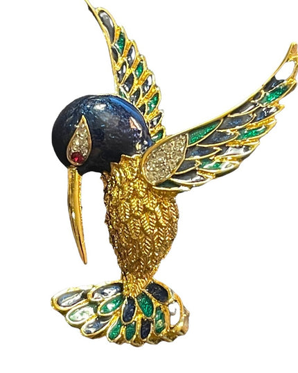 Vintage D orlan Bird of Paradise enameled crystal brooch