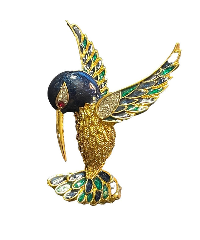 Vintage D orlan Bird of Paradise enameled crystal brooch