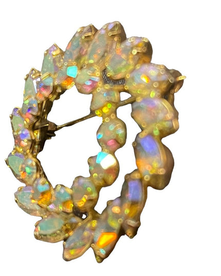 Vintage 1960s Keyes Crystal AB gold finish brooch