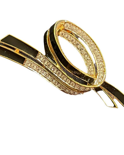 Vintage 1980s Enameled Crystal bow knot pretzel D orlan brooch