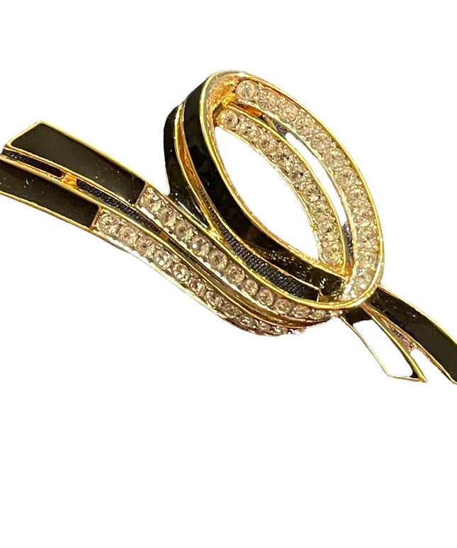 Vintage 1980s Enameled Crystal bow knot pretzel D orlan brooch