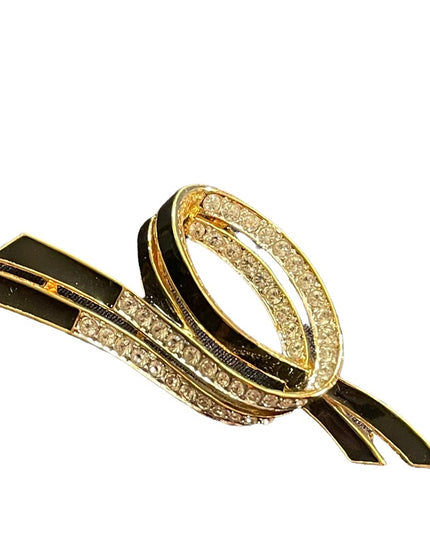 Vintage 1980s Enameled Crystal bow knot pretzel D orlan brooch