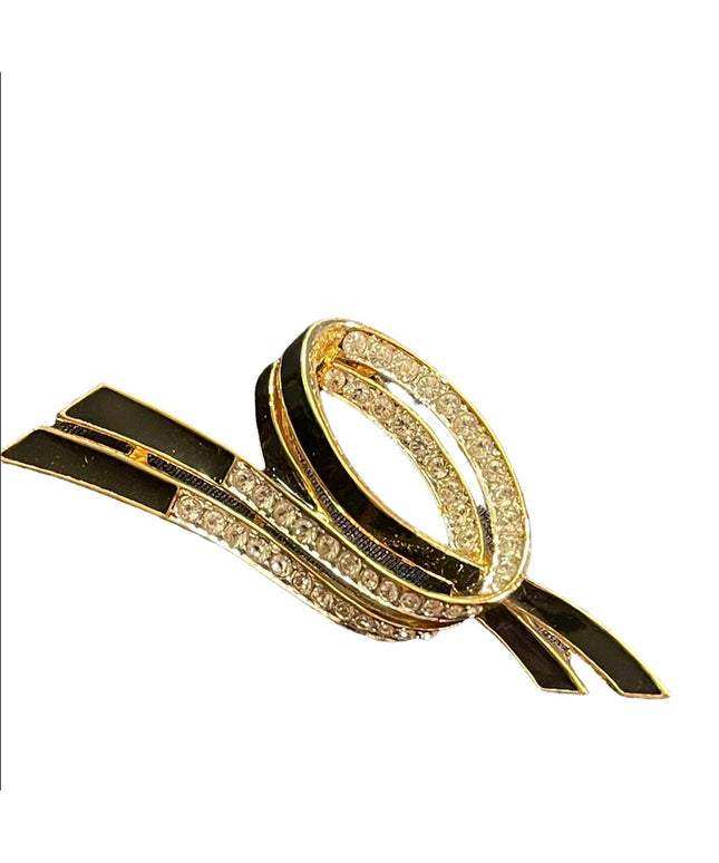 Vintage 1980s Enameled Crystal bow knot pretzel D orlan brooch