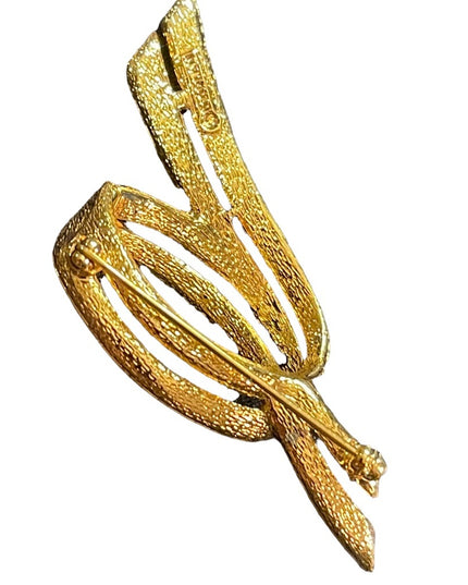 Vintage 1980s Enameled Crystal bow knot pretzel D orlan brooch