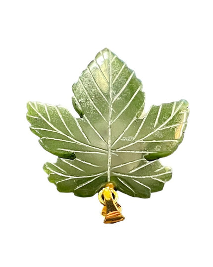 Vintage Gold Plt Jade maple leaf pendant