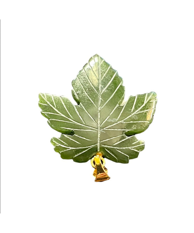 Vintage Gold Plt Jade maple leaf pendant