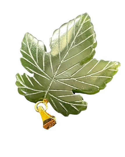 Vintage Gold Plt Jade maple leaf pendant