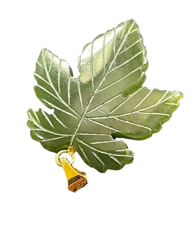 Vintage Gold Plt Jade maple leaf pendant