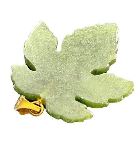 Vintage Gold Plt Jade maple leaf pendant