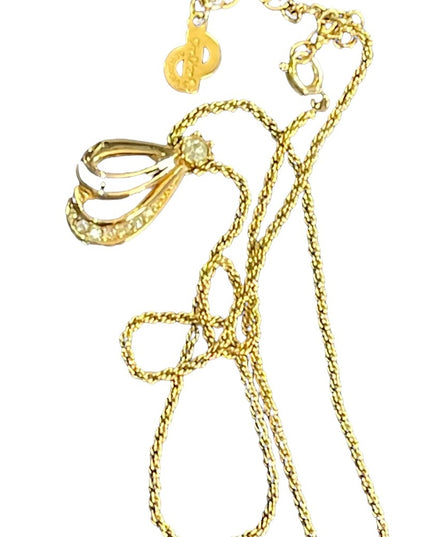 Vintage 1980s Gold finish Christian Dior Necklace crystals & Enamel