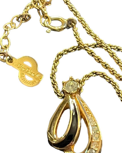 Vintage 1980s Gold finish Christian Dior Necklace crystals & Enamel
