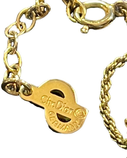 Vintage 1980s Gold finish Christian Dior Necklace crystals & Enamel