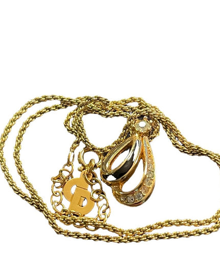 Vintage 1980s Gold finish Christian Dior Necklace crystals & Enamel