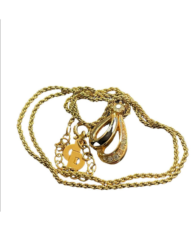 Vintage 1980s Gold finish Christian Dior Necklace crystals & Enamel