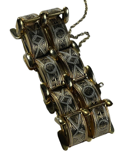 Vintage Damascene Spain Gold plated Etched bracelet chunky bangle