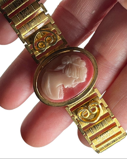 Vintage gold finish cameo Choker Necklace ornate etched finish