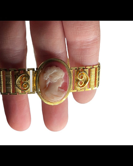 Vintage gold finish cameo Choker Necklace ornate etched finish