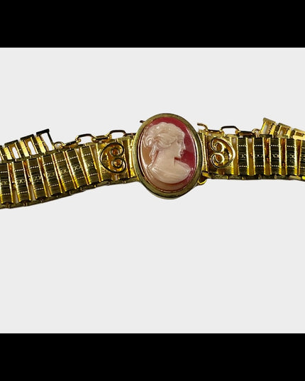Vintage gold finish cameo Choker Necklace ornate etched finish