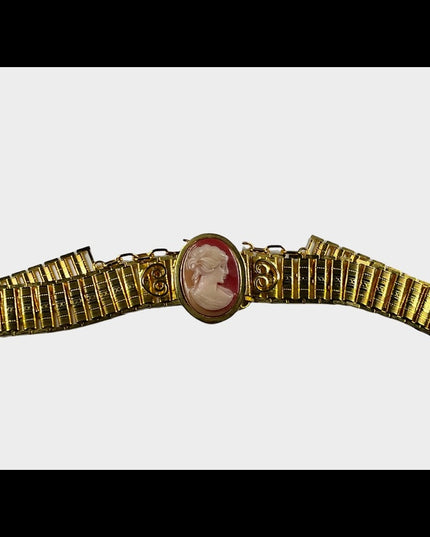 Vintage gold finish cameo Choker Necklace ornate etched finish