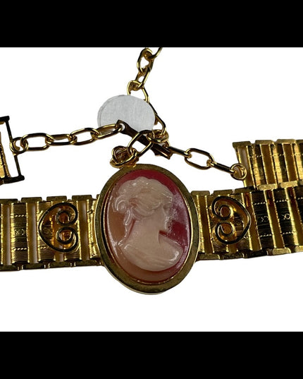 Vintage gold finish cameo Choker Necklace ornate etched finish
