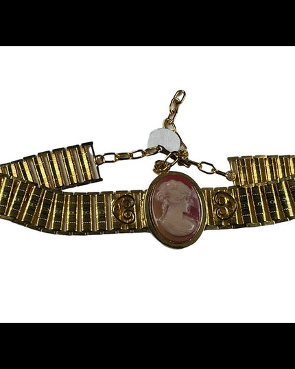 Vintage gold finish cameo Choker Necklace ornate etched finish