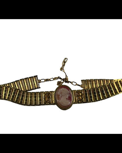 Vintage gold finish cameo Choker Necklace ornate etched finish