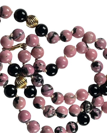 Vintage 14k Gold Bead Rhodonite & Black Onyx necklace