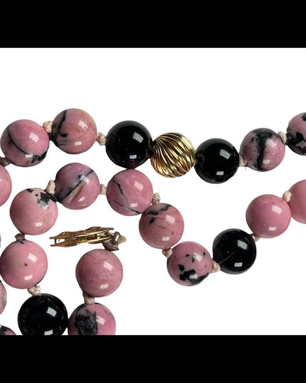 Vintage 14k Gold Bead Rhodonite & Black Onyx necklace