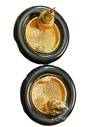 Vintage Ships anchor Nautical Earrings with black resin and crystal with enamel