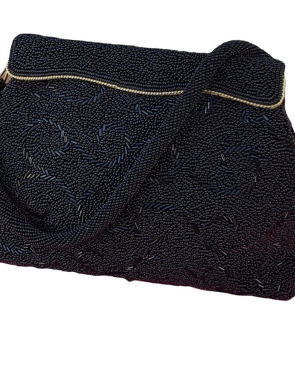 Vintage black bead evening bag 1950s