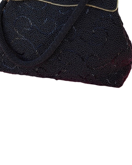 Vintage black bead evening bag 1950s