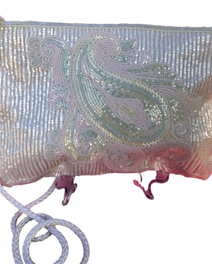 Vintage beaded white pastel paisely shoulder bag