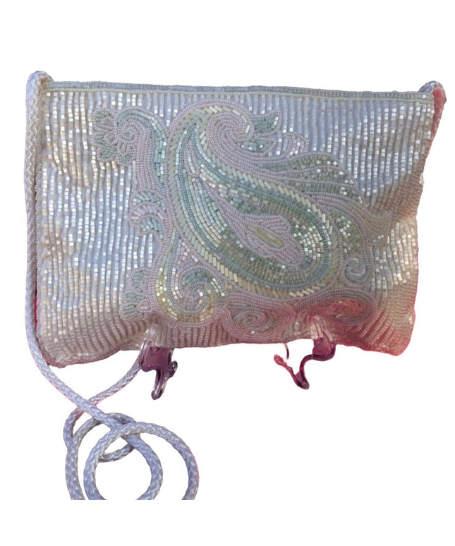 Vintage beaded white pastel paisely shoulder bag