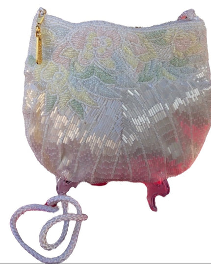 Vintage white bead pastel flower purse sorinf wedding event