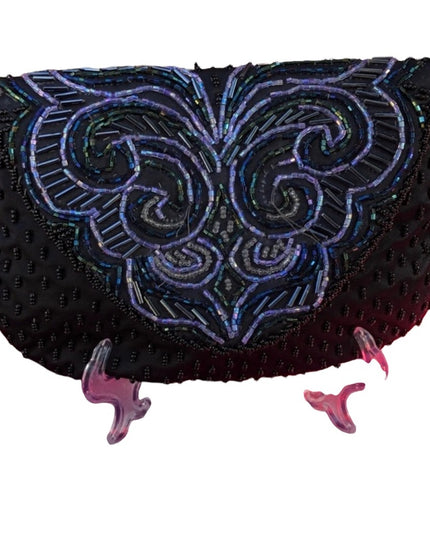 Vintage 1980s Beaded Purse purple ab black