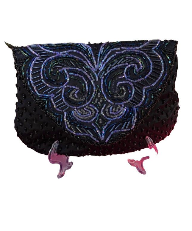 Vintage 1980s Beaded Purse purple ab black
