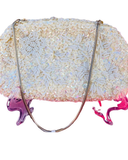 Beautiful off white beaded sequin bag wristlet
