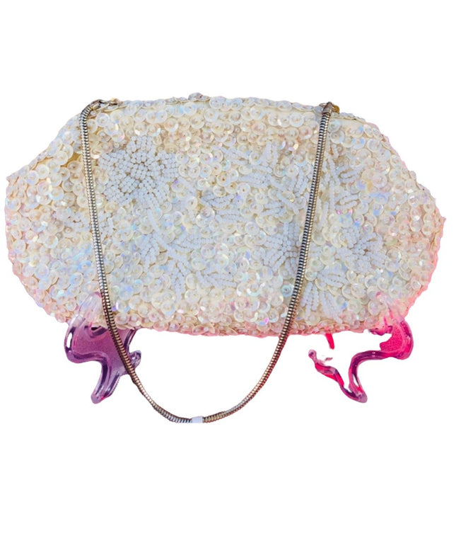Beautiful off white beaded sequin bag wristlet