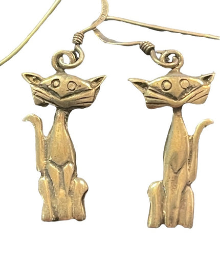 VTG sterling silver cat smiling earrings dangle 925