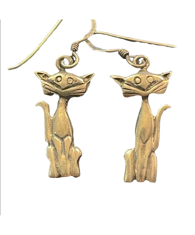 VTG sterling silver cat smiling earrings dangle 925
