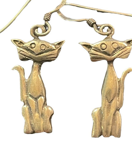 VTG sterling silver cat smiling earrings dangle 925