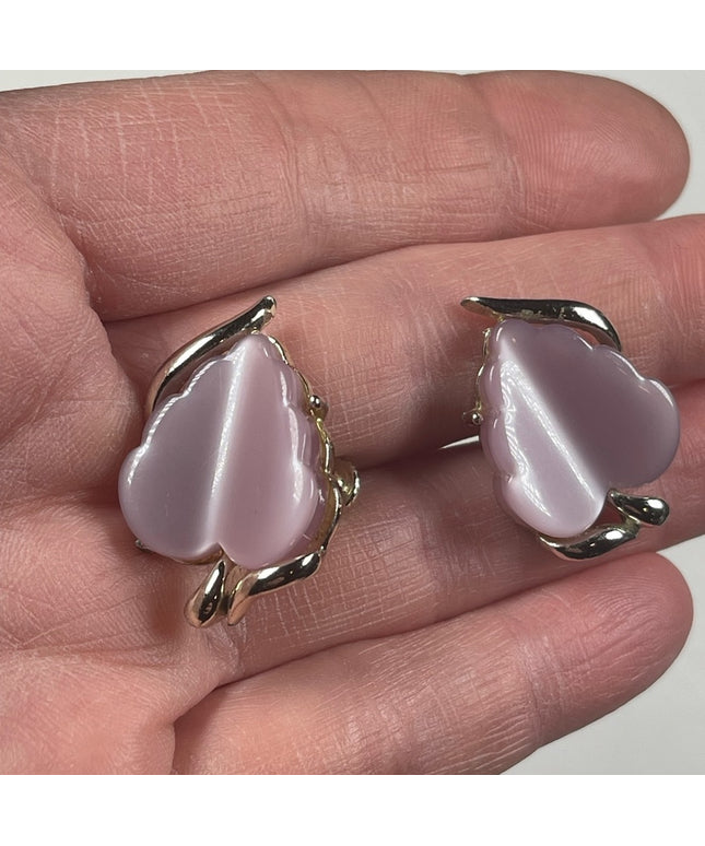 Vintage silver purple thermoset Leaf earrings Coro