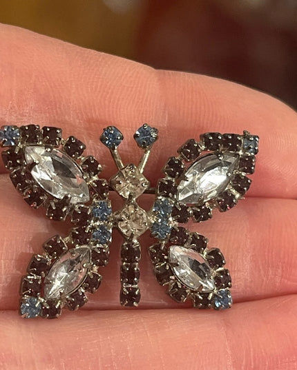Vintage Silver crystal butterfly brooch