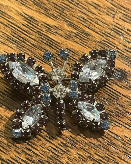 Vintage Silver crystal butterfly brooch