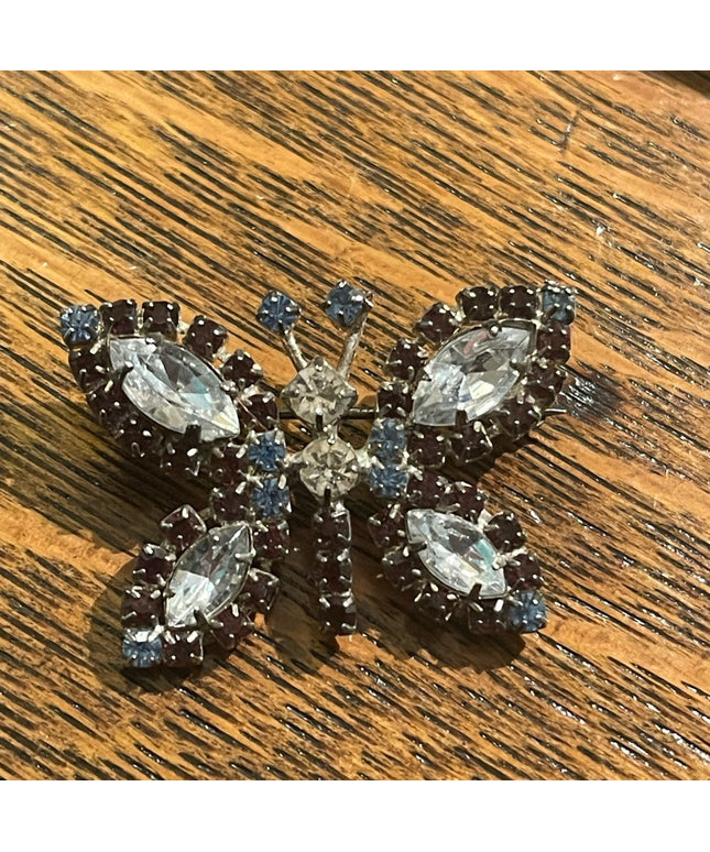 Vintage Silver crystal butterfly brooch
