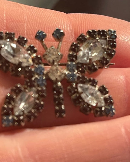 Vintage Silver crystal butterfly brooch